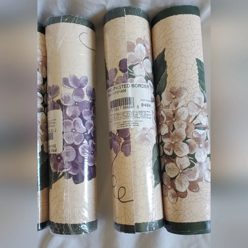 D. W. Wallcoverings Vtg Savannah Floral Wallpaper Border Purple Hydrangeas, New